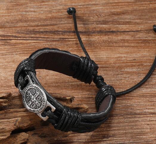 Saint Benedict Leather Bracelet (Handmade, One Piece)