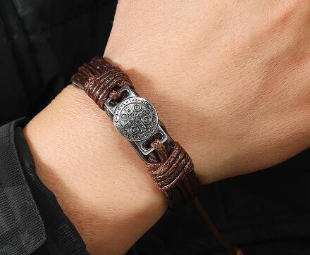 Saint Benedict Leather Bracelet (Handmade, One Piece)