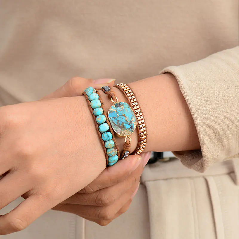 Bohemian Handmade Woven Leather Turquoise Bracelet