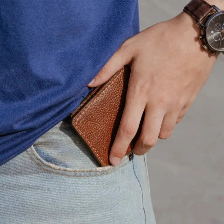 Bifold Leather Wallet with Transperent Card-ID, Brown