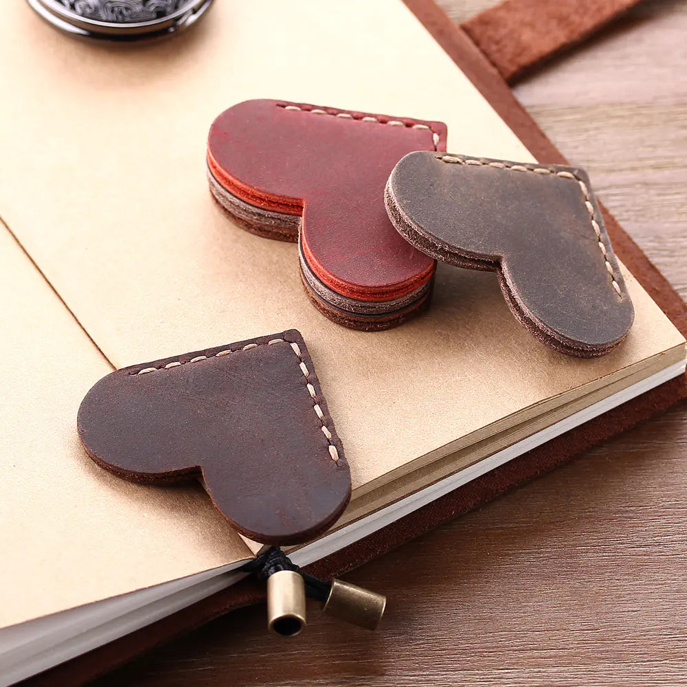 Handmade Vintage Leather Heart Bookmark, Pure Leather