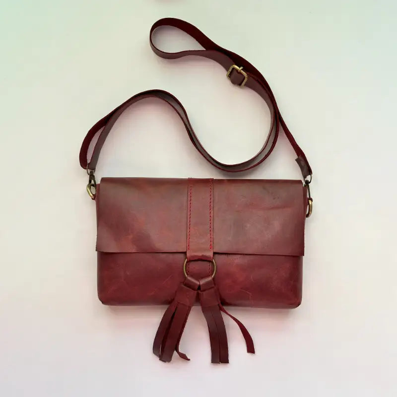 Leather Cross Bag Burgundy for Woman.