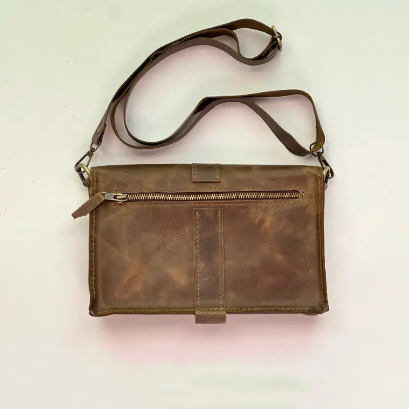 Leather Cross Bag Pullup Brown for Women.