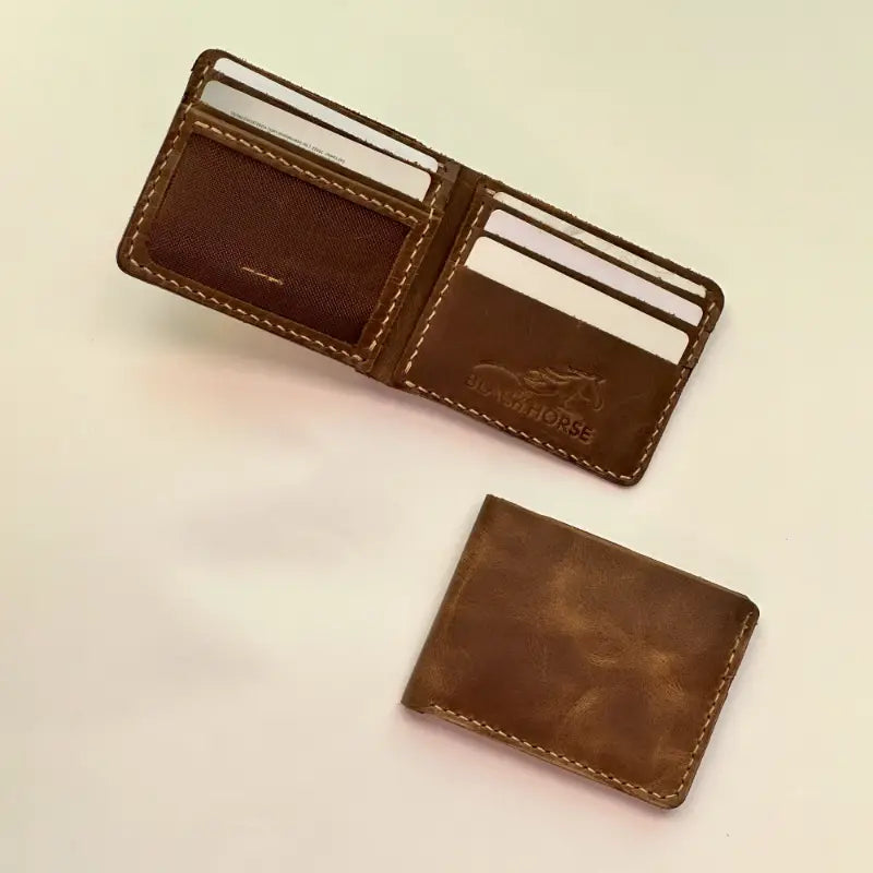 Bifold Leather Wallet with Mesh Card-ID, Brown.