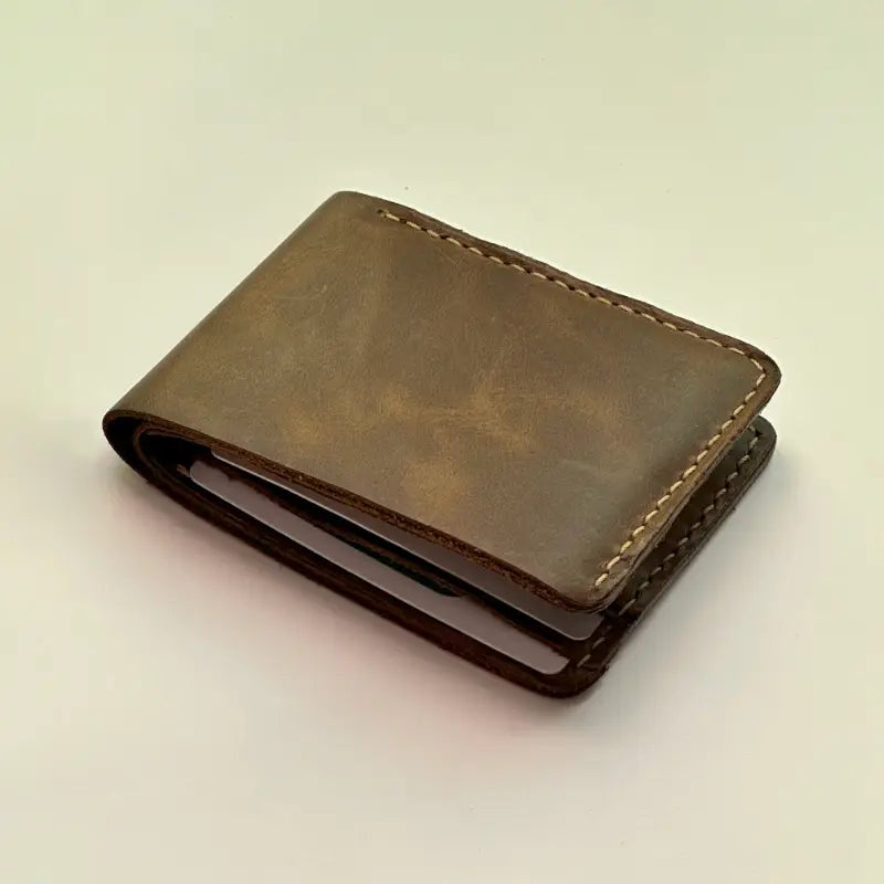 Bifold Leather Wallet with Mesh Card-ID, Brown.