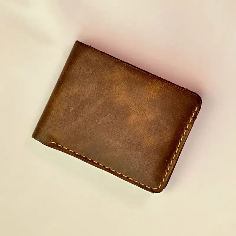 Bifold Leather Wallet with Mesh Card-ID, Brown.