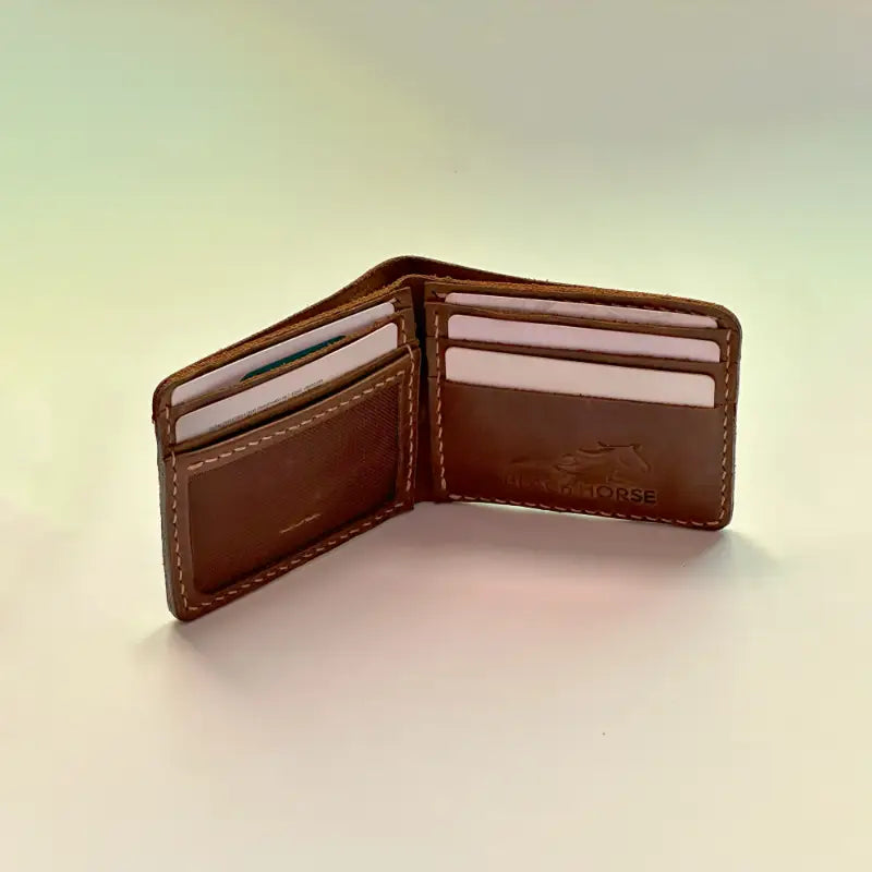 Bifold Leather Wallet with Mesh Card-ID, Brown.