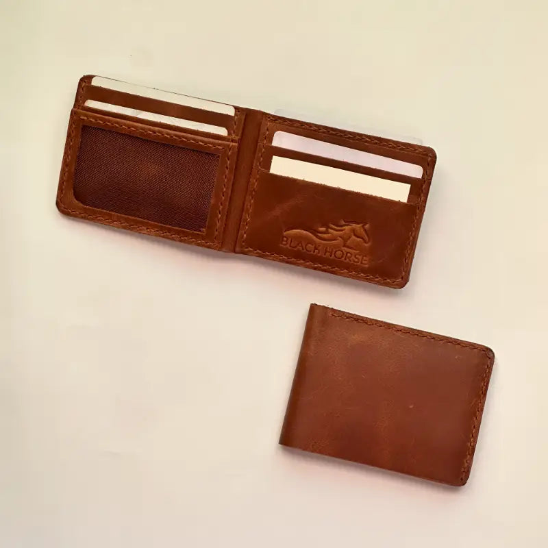Leather Bifold Wallet with Mesh Card-ID, Reddish Brown.