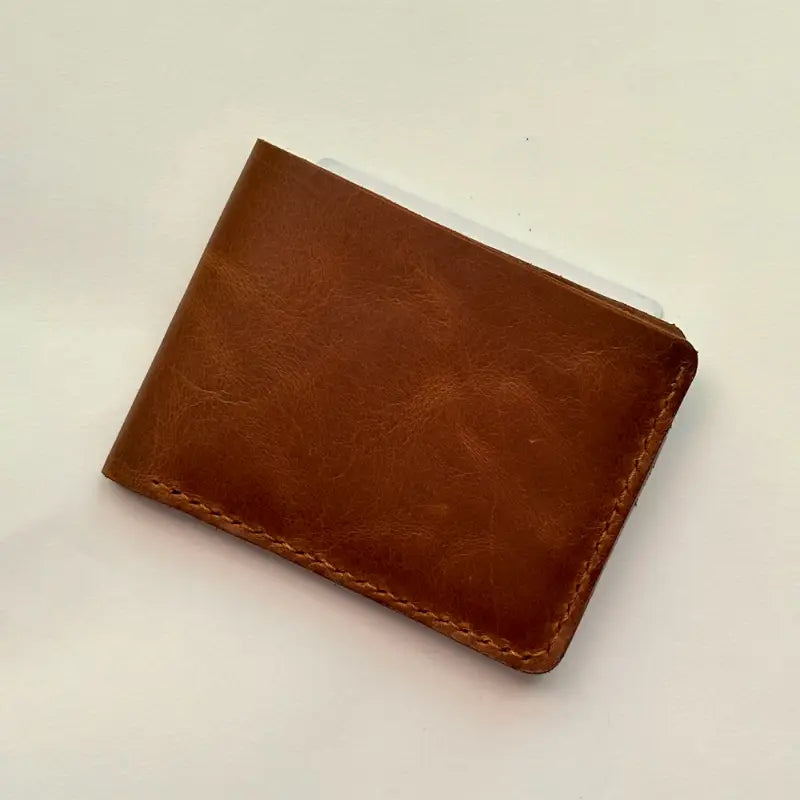 Leather Bifold Wallet with Mesh Card-ID, Reddish Brown.