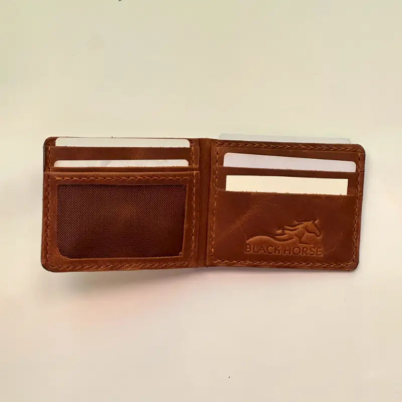 Leather Bifold Wallet with Mesh Card-ID, Reddish Brown.