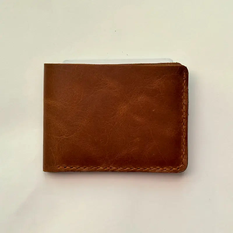 Leather Bifold Wallet with Mesh Card-ID, Reddish Brown.