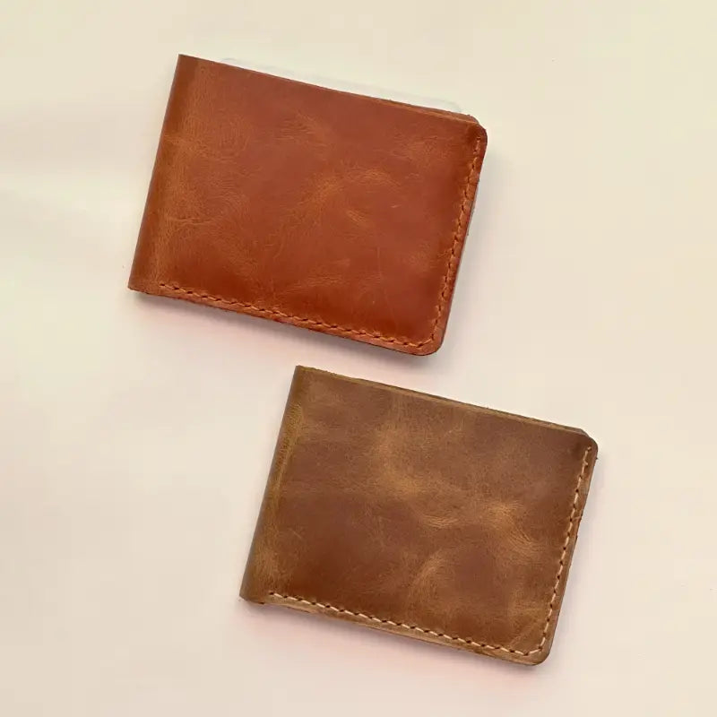 Bifold Leather Wallet with Mesh Card-ID, Brown.