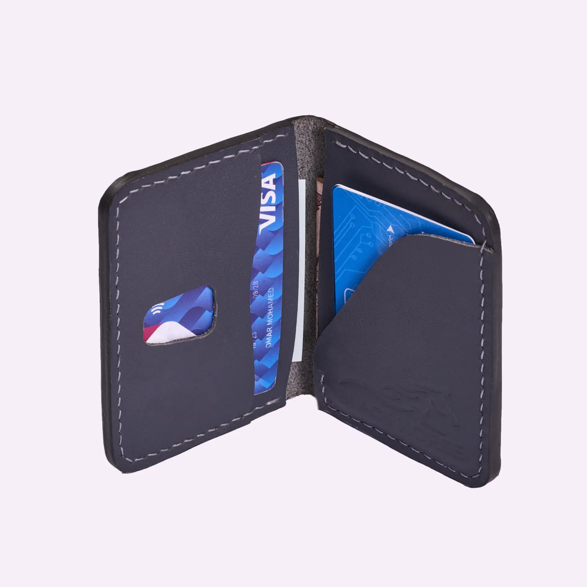 Bifold Leather Card Holder Slim Grey.