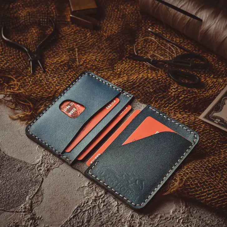 Bifold Leather Card Holder Slim Grey.