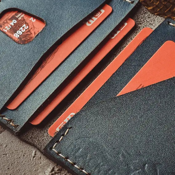 Bifold Leather Card Holder Slim Grey.