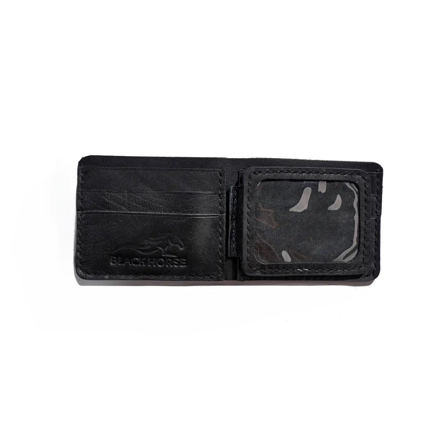 Bifold Leather Wallet with Transperent Card-ID, Black.