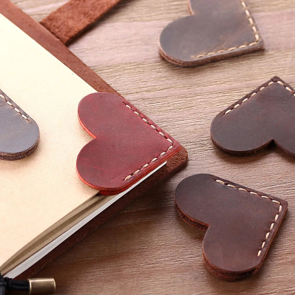 Handmade Vintage Leather Heart Bookmark, Pure Leather