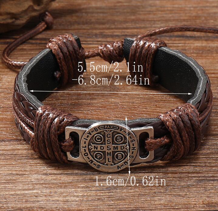 Saint Benedict Leather Bracelet (Handmade, One Piece)