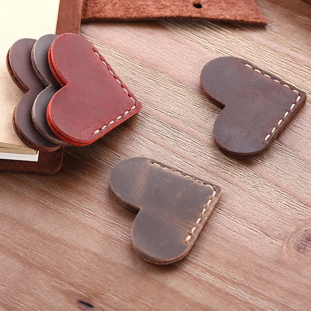 Handmade Vintage Leather Heart Bookmark, Pure Leather