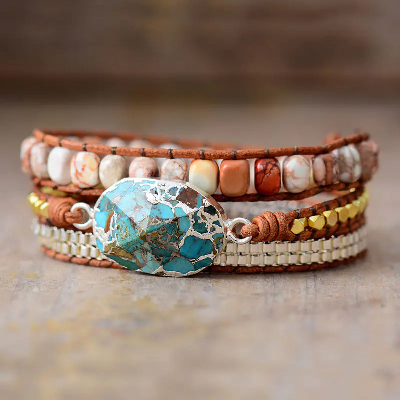 Bohemian Handmade Woven Leather Turquoise Bracelet