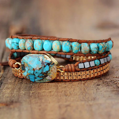 Bohemian Handmade Woven Leather Turquoise Bracelet