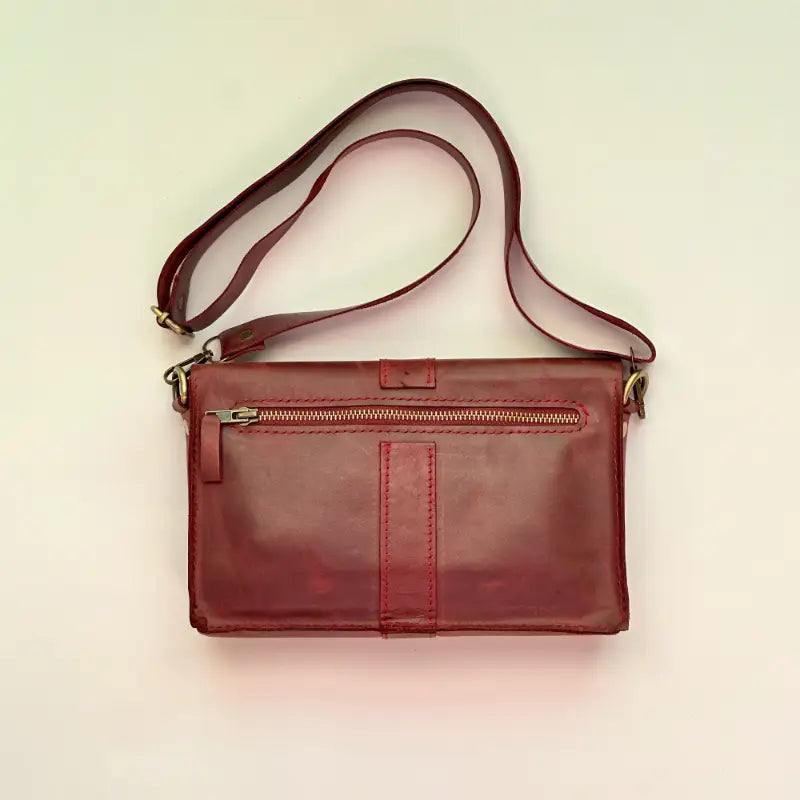 Leather Cross Bag Burgundy for Woman