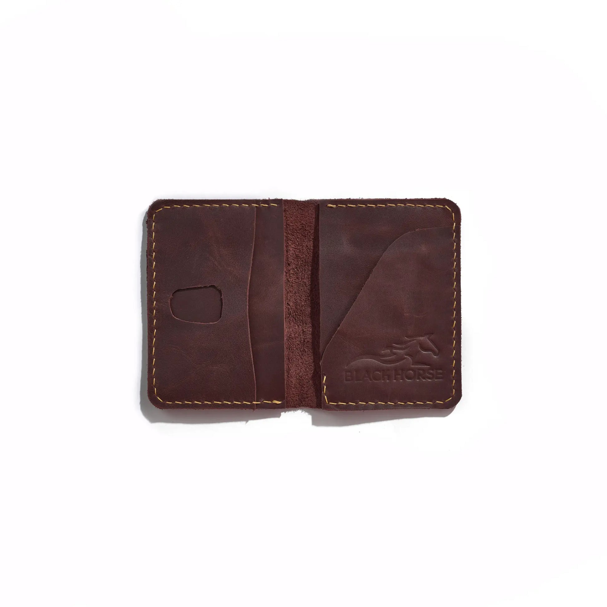 Bifold Leather Card Holder Slim pull up dark Brown.