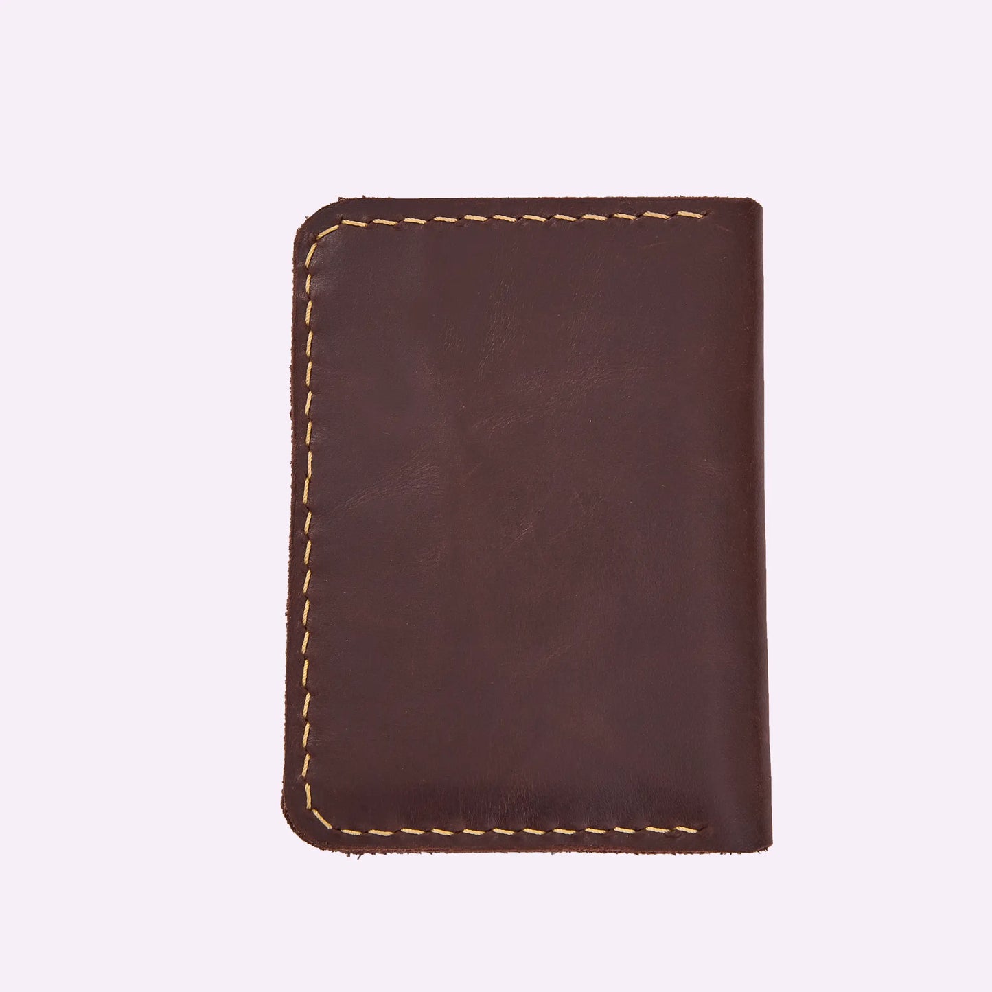 Bifold Leather Card Holder Slim pull up dark Brown.