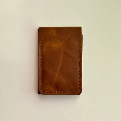 Trifold Leather Card Holder Reddish Brown.